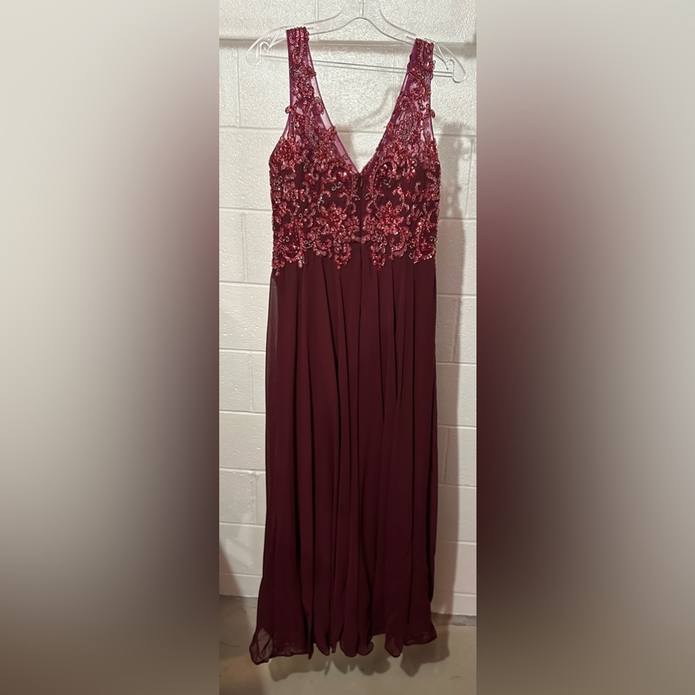 Burgundy Prom Dress with Beaded Top, Medium - Picture 2 of 6